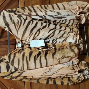 Tiger Print Sheer Cropped Blouse - Yellow Black